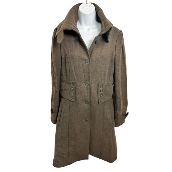 RD Style Wool Blend Brown Coat Sz M Dark Academia Corset Skirted Fit Whimsy Goth - Picture 3 of 10